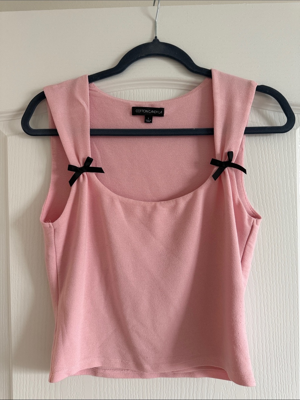 Cotton Candy Light Pink Tank with Black Bow Details